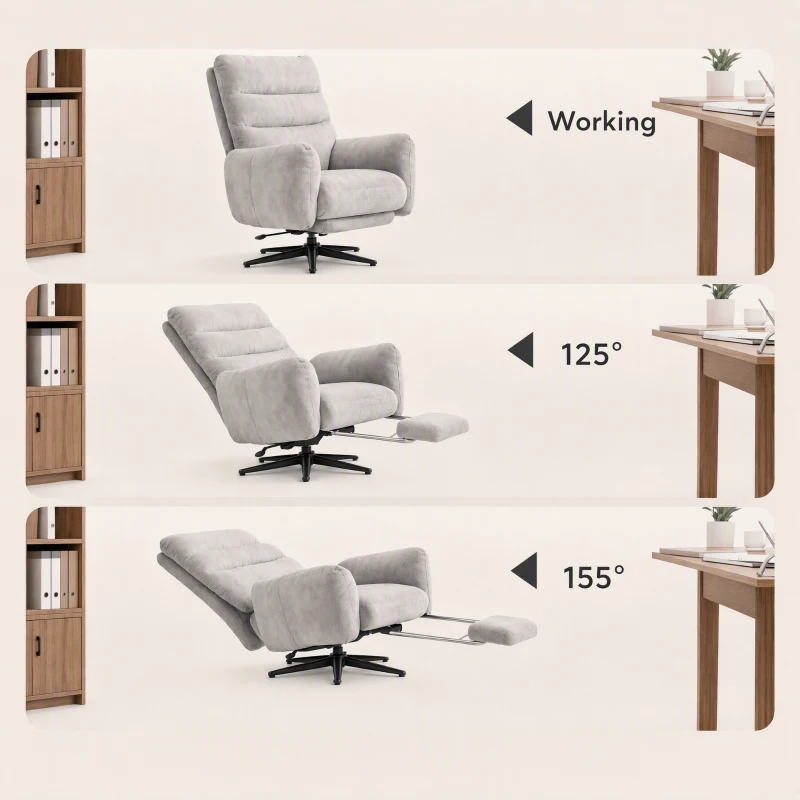 HOMCOM Office Chair with Foot Rest, Ergonomic Reclining Computer work Chair w/ Snow Flannel Fabric, Thick Cushion, Light Grey