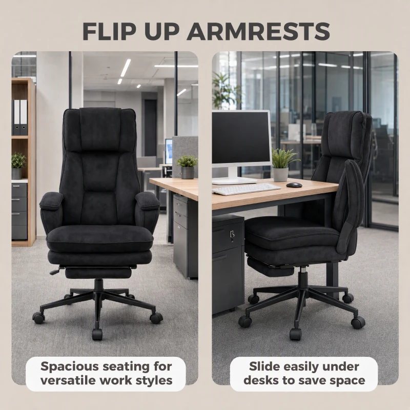 HOMCOM wide-seat Office Chair with Footrest, 396 lbs Reclining Computer Desk Chair with High Back, Flip-up Armrests, Black