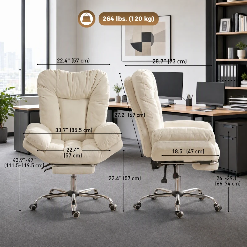 HOMCOM Armless office chair with Wheels, Waterfall Armrests, Overstuffed Wide Office Chair with Footrest, Beige