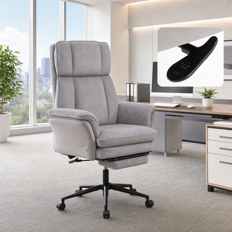 HOMCOM wide-seat Office Chair with Footrest, 396 lbs Reclining Computer Desk Chair with High Back, Flip-up Armrests, Grey
