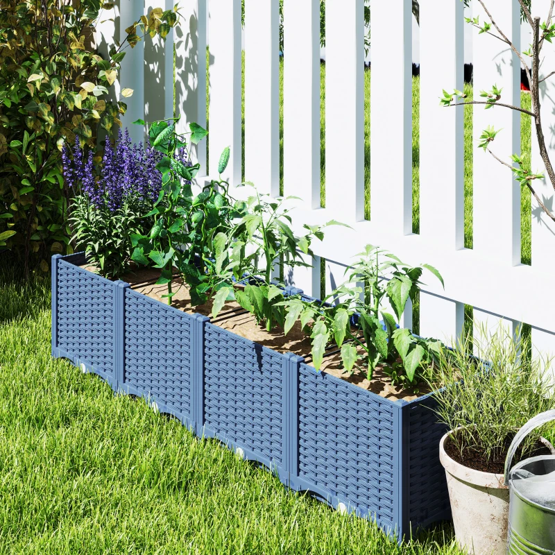 Outsunny Plastic Raised Garden Bed, 5 x 1 x 1 ft Outdoor Flower Box with Drainage Holes for Vegetables, Herbs, Blue