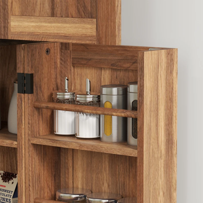 HOMCOM 64" Tall Kitchen Pantry Cabinet, Farmhouse Storage Cabinet with Spice Racks and Adjustable Shelves, Brown Wood Grain