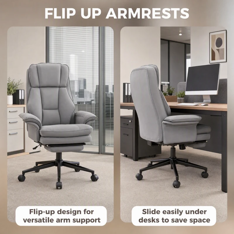HOMCOM wide-seat Office Chair with Footrest, 396 lbs Reclining Computer Desk Chair with High Back, Flip-up Armrests, Grey