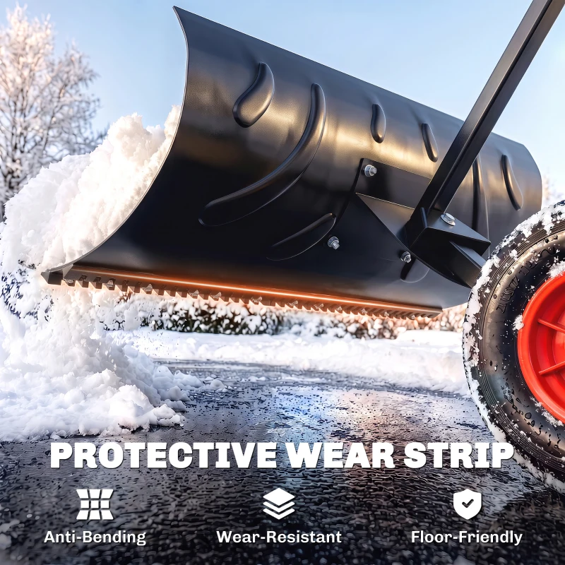 Outsunny Snow Shovel Rolling Pusher with 29" Blade, 10" Wheels & Angle-Adjustable Handle, Black