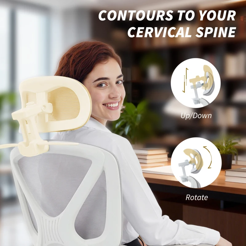HOMCOM Mesh Desk Chair with Adjustable Headrest, Reclining Ergonomic Office Chair with Footrest, Light Grey