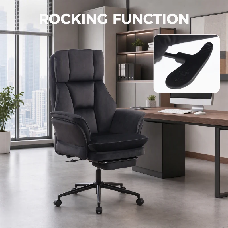 HOMCOM wide-seat Office Chair with Footrest, 396 lbs Reclining Computer Desk Chair with High Back, Flip-up Armrests, Black