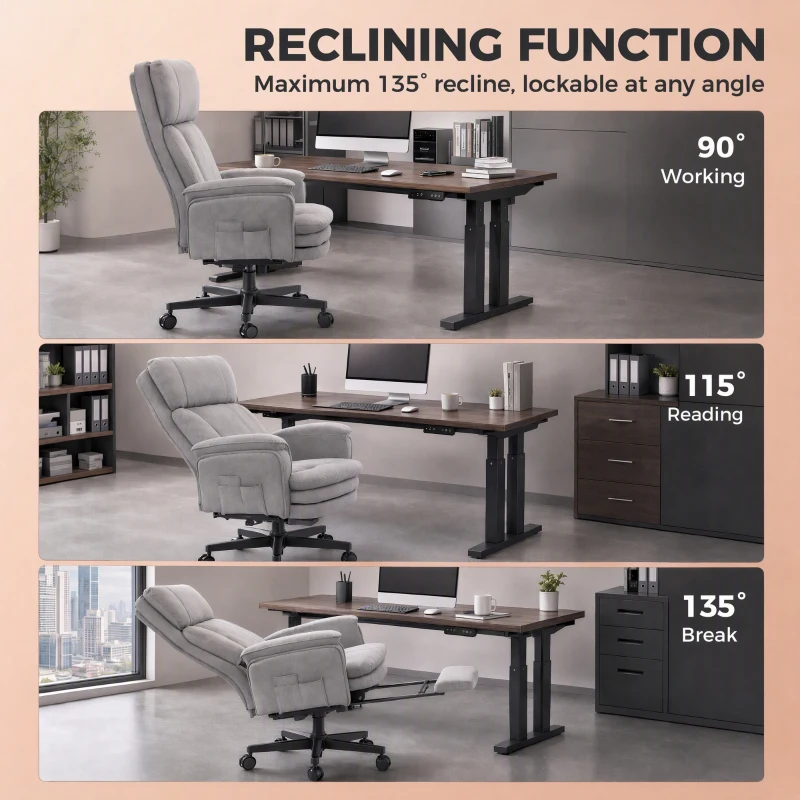 HOMCOM wide-seat Office Chair with Footrest, 396 lbs Reclining Computer Desk Chair with High Back, Flip-up Armrests, Grey