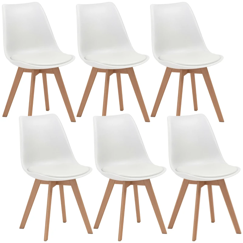 HOMCOM Modern Dining Table Chairs Set of 6, Rubber Wood Kitchen Table Chairs with PU Leather Cushion for Living Room, Bedroom