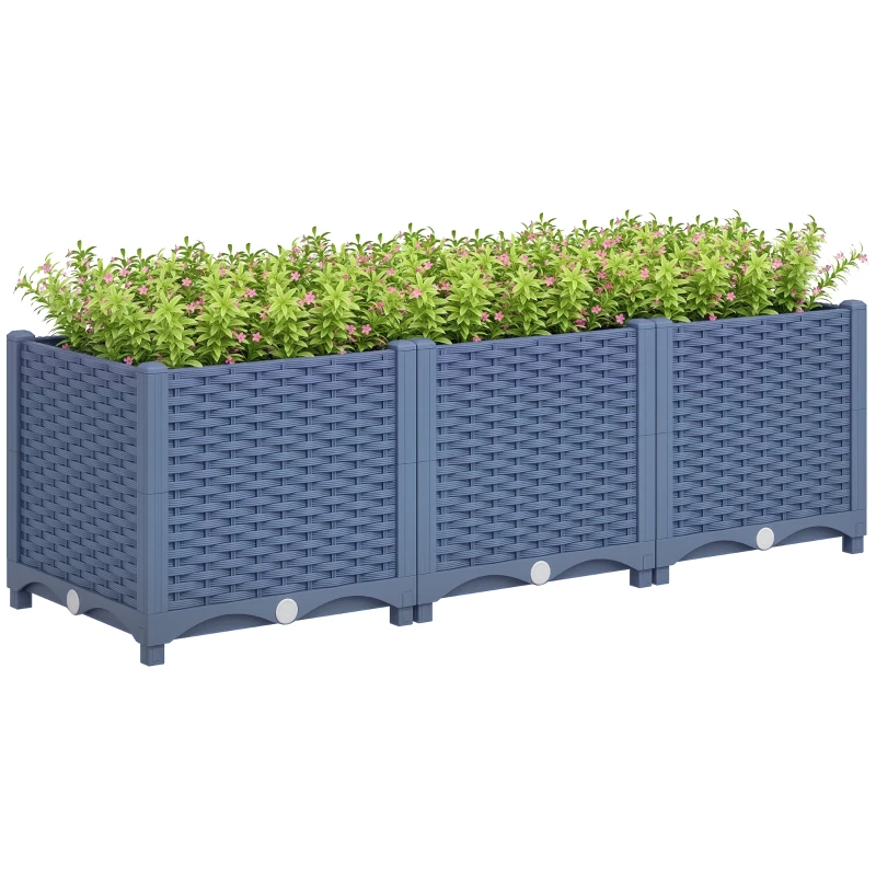 Outsunny Plastic Raised Garden Bed, 4 x 1 x 1 ft Outdoor Flower Box with Drainage Holes for Vegetables, Herbs, Blue