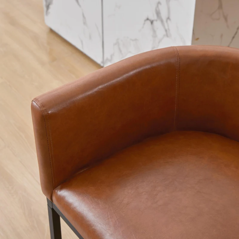 Elegant Set of 2 Counter-Height Bar Stools with PU Leather, Comfortable Kitchen Chairs with Armrests and Footrests, 22'' L x 20" W x 36" H, Brown