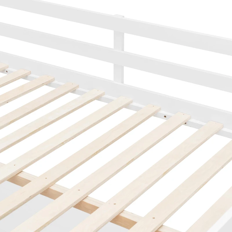 Chic Full-Size Loft Bed with Desk and LED Light, Space-Saving Storage Bed with 2 Drawers and Side Stairs, 79" L x 74.5" W x 68" H, White