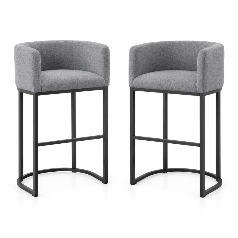 Set of 2 Counter-Height Stools with Chenille Upholstery, Soft Dining Chairs with Armrests and Footrests, 22'' L x 20" W x 36" H, Light Grey