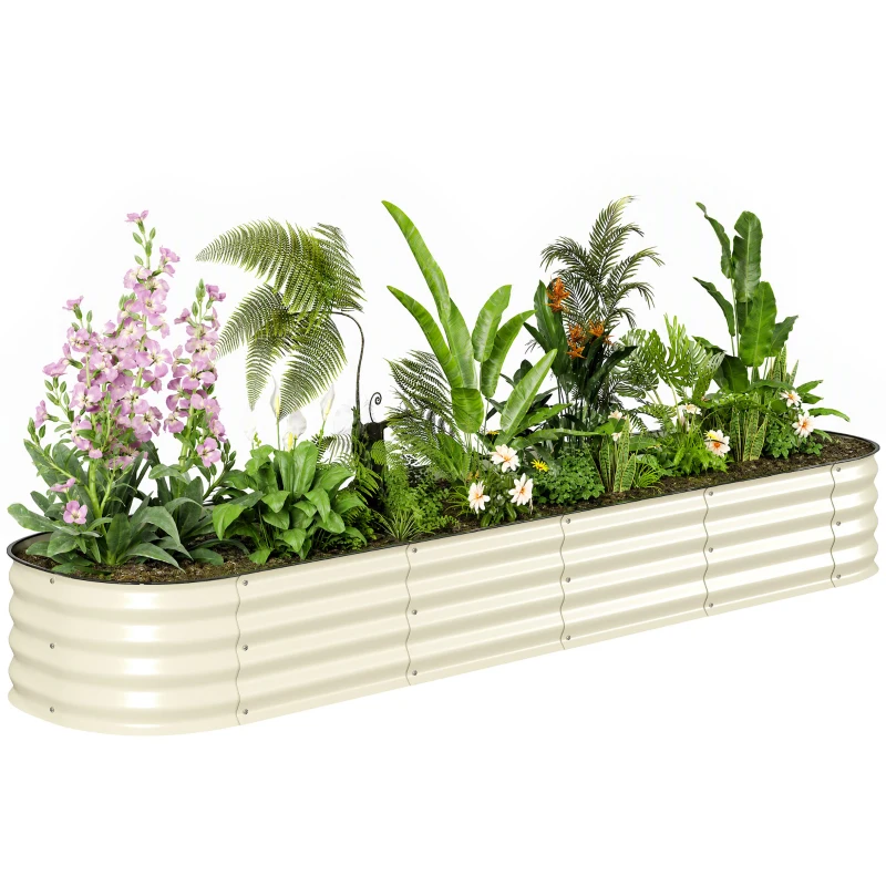 Outsunny 7.9' x 2' x 1' Galvanized Raised Garden Bed Kit, Metal Planter Box with Safety Edging, Cream
