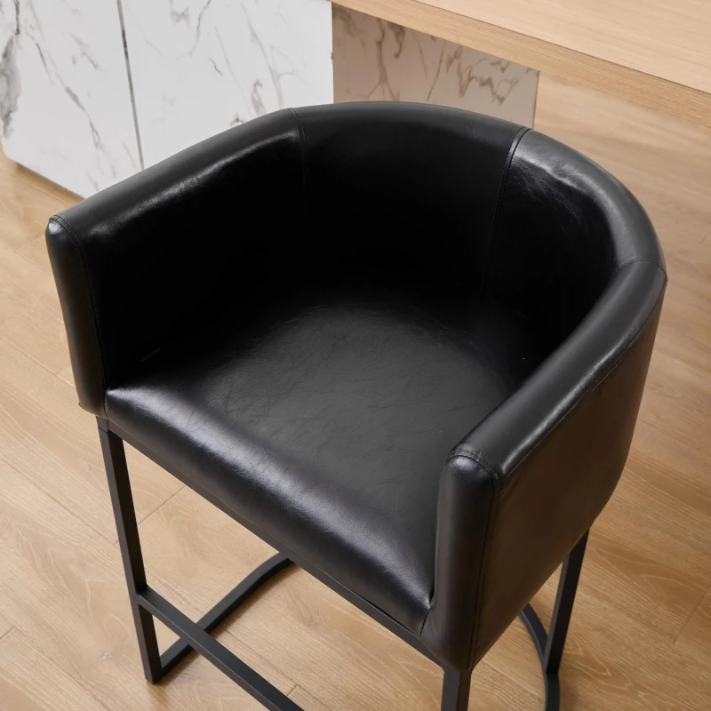 Elegant Set of 2 Counter-Height Bar Stools with PU Leather, Comfortable Kitchen Chairs with Armrests and Footrests, 22'' L x 20" W x 36" H, Black