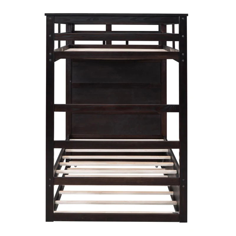 Elegant Twin-over-Twin Bunk Bed with Trundle and 4 Storage Drawers, Sturdy Bed with Staircase and Slat Kit, 97" L x 42.5" W x 65.5" H, Espresso
