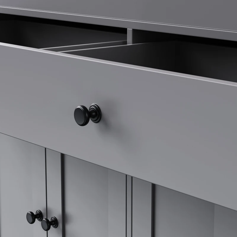 Chic Rolling Kitchen Island with Extendable Dining Table, Space-Saving Storage Cart with 4 Doors and 2 Drawers, 74.5" L x 19.5" W x 36" H, Grey