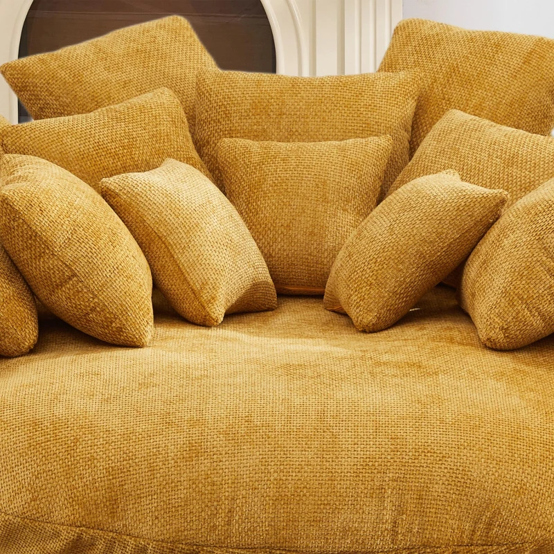 Sunny Bean Bag Sofa with Chenille Upholstery and 14 Pillows, Comfy Chaise Lounge for Living Room Bedroom, 71.5'' L x 65.5"W x 30.5" H, Yellow