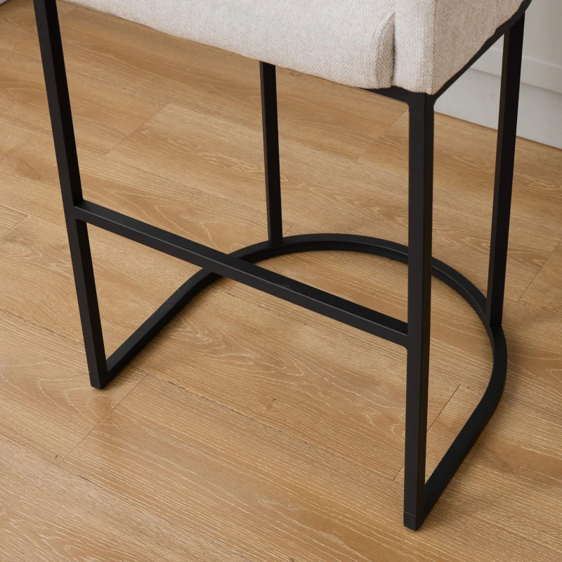 Modern Set of 2 Counter-Height Bar Stools with Chenille Upholstery, Ergonomic Kitchen Chairs with Metal Legs, 22'' L x 20" W x 36" H, White