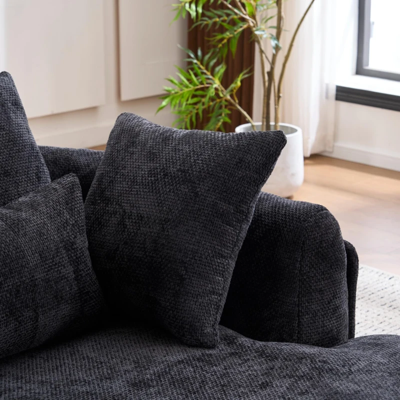 Plush Oversized Chaise Lounge with Deep Seat and Chenille, Soft Sleeper Sofa with Extra Pillows and No Assembly, 72.5'' L x 57" W x 23" H, Black