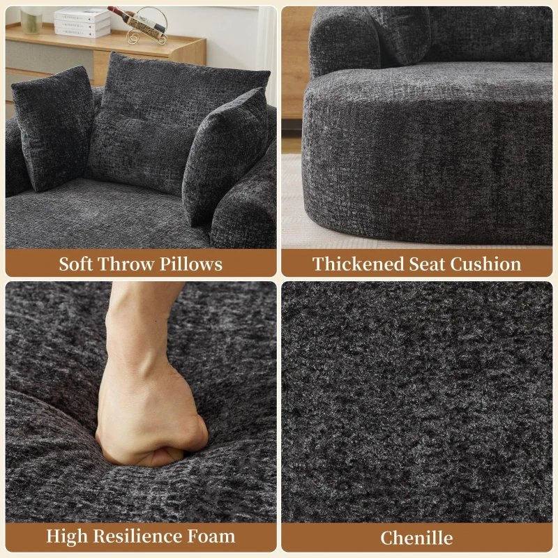 Plush Oversized Chaise Lounge with Deep Seat and Pillows, Versatile Sleeper Sofa with Corduroy and Armrests, 57.5'' L x 51.5" W x 32" H, Grey