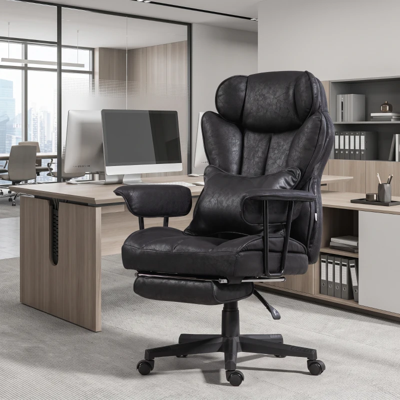 HOMCOM Big and Tall Office Chair with Foot Rest, 400LBS High Back Desk Chair with Padded Armrests, Lumbar Support, Black