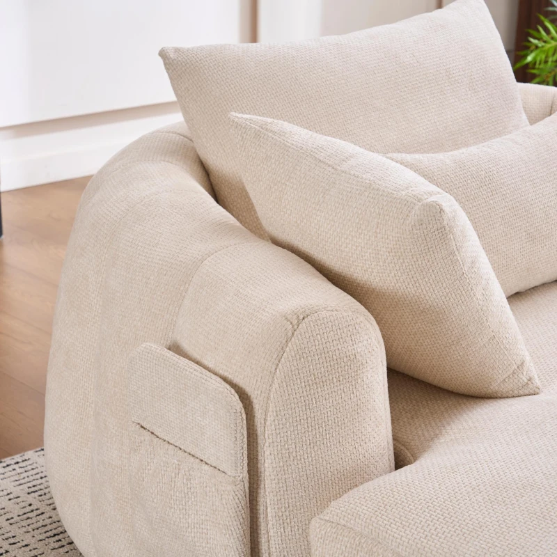Oversized Chaise Lounge Chair with Deep Seat and Chenille, Soft Reading Sofa with Extra Pillows and No Assembly, 72.5'' L x 57" W x 23" H, Beige