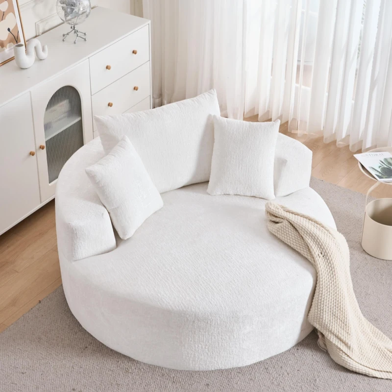 Fluffy Sleeper Chair with Plush Corduroy Fabric and Cylindrical Pillow, Soft Modular Lounge Sofa for Living Room, 54.5" L x 54.5" W x 33" H, Beige