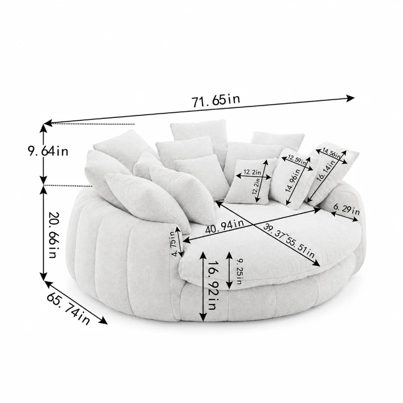 Cozy Bean Bag Sofa with Chenille Upholstery and 14 Pillows, Versatile Chaise Lounge for Living Room Bedroom, 71.5'' L x 65.5"W x 30.5" H, Coffee