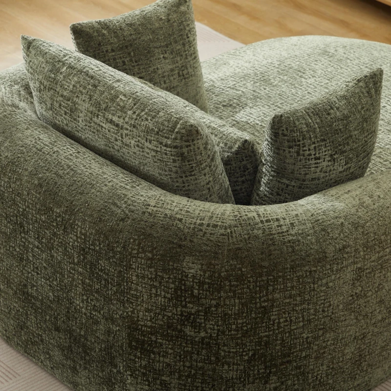 Plush Oversized Chaise Lounge with Deep Seat and Pillows, Versatile Sleeper Sofa with Corduroy and Armrests, 57.5'' L x 51.5" W x 32" H, Green