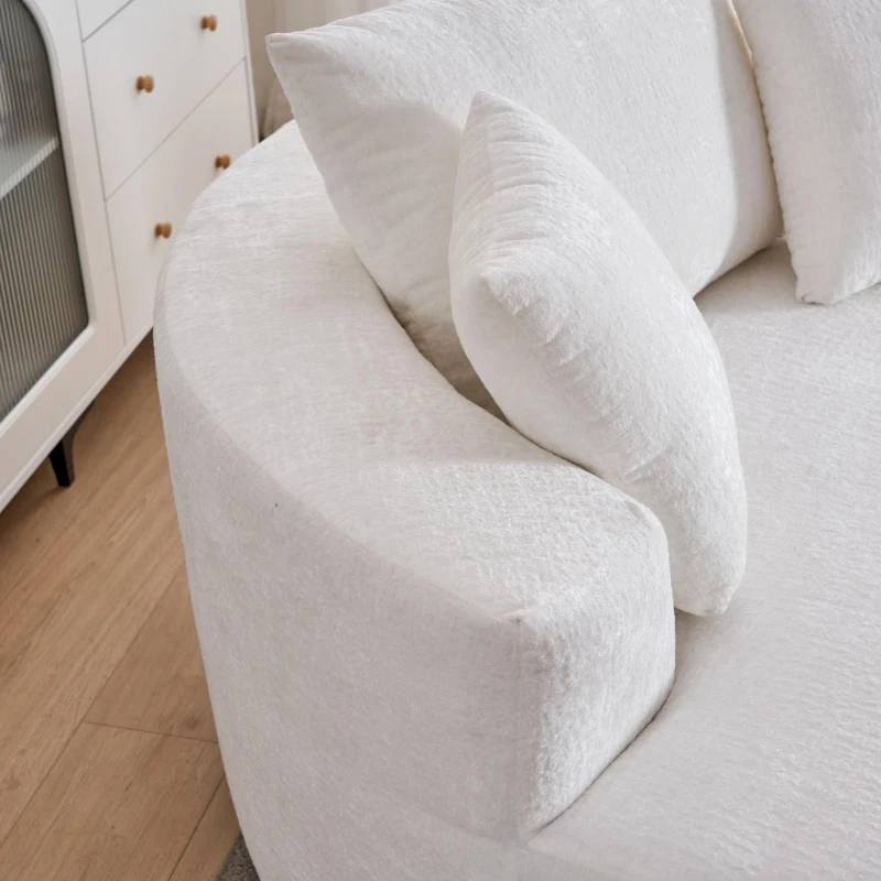 Fluffy Sleeper Chair with Plush Corduroy Fabric and Cylindrical Pillow, Soft Modular Lounge Sofa for Living Room, 54.5" L x 54.5" W x 33" H, Beige
