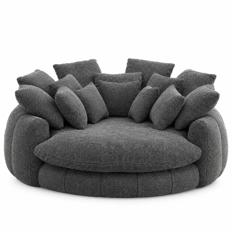 Snuggly Bean Bag Sofa with Chenille Upholstery and 14 Pillows, Modern Chaise Lounge for Living Room Bedroom, 71.5'' L x 65.5"W x 30.5" H, Grey