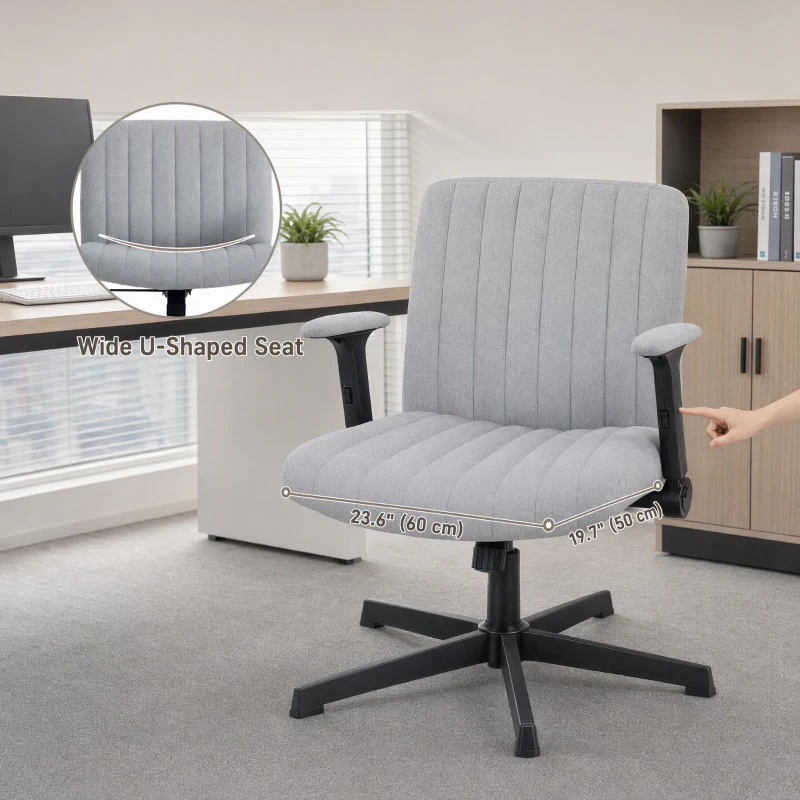 HOMCOM Armless Office Chair with Flip-up Armrests, Wide Office Chair with Adjustable Height, Tilting, No Wheels, Grey