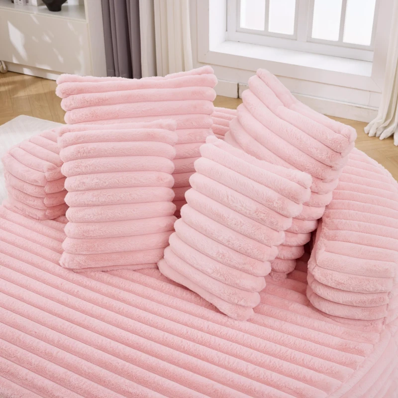 Plush Oversized Round Lounge Chair with Segmented Backrest, Velour Sofa with 4 Pillows and No Assembly, 54.5'' L x 54.5" W x 33" H, Pink