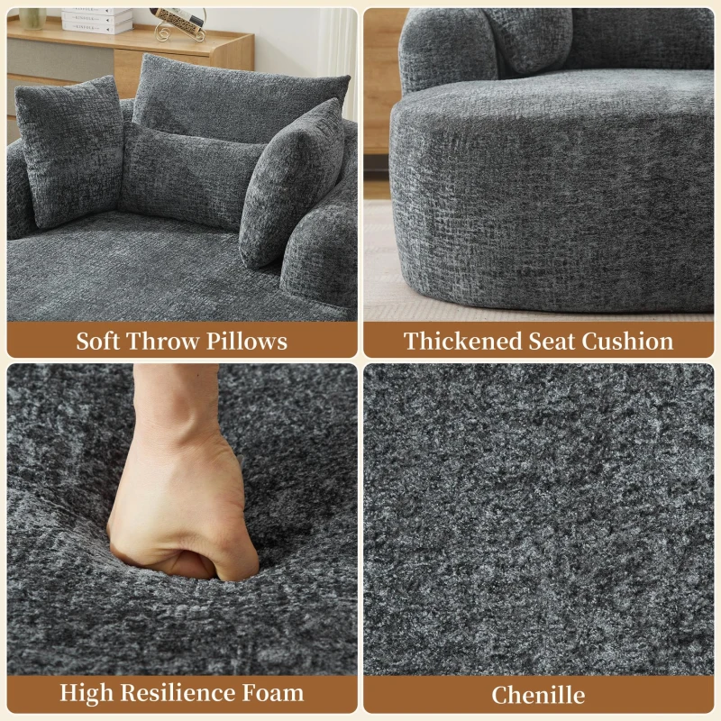 Plush Oversized Chaise Lounge with Deep Seat and Pillows, Versatile Sleeper Sofa with Corduroy and Armrests, 57.5'' L x 51.5" W x 32" H, Grey