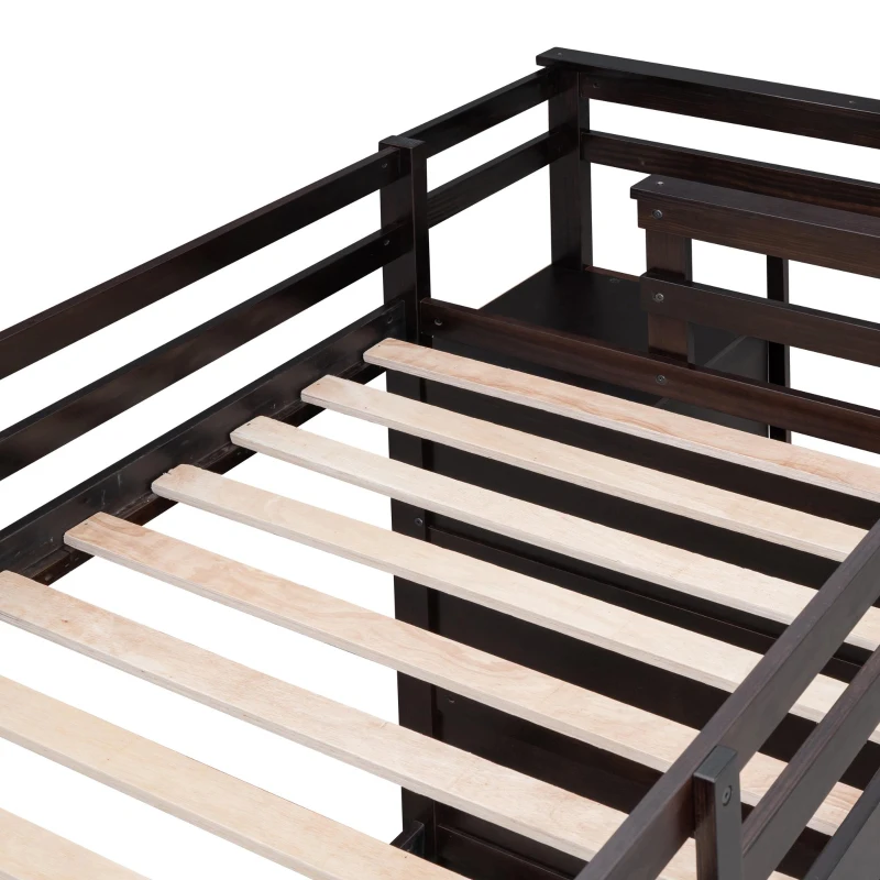 Elegant Twin-over-Twin Bunk Bed with Trundle and 4 Storage Drawers, Sturdy Bed with Staircase and Slat Kit, 97" L x 42.5" W x 65.5" H, Espresso