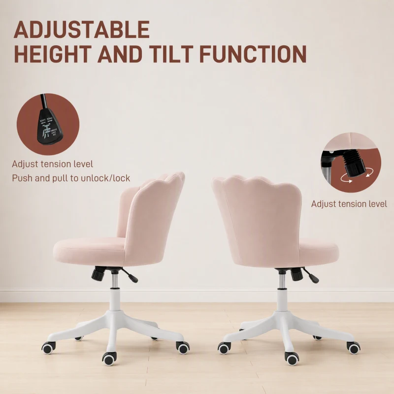HOMCOM Office Chair, Armless Swivel Desk Chair with Adjustable Height, Backrest, Tilt Function for office, Pink