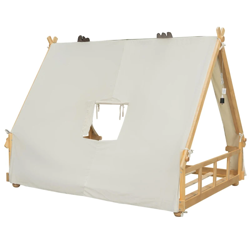 Modern Full-Size House Bed with Detachabl Tent, Sturdy Wooden Platform Bed with Skylight and 8 Slats, 79.5" L x 57.5" W x 63" H, White
