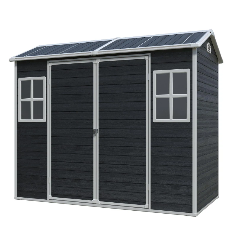 Durable Resin Storage Shed with Padlock-Ready Doors and Air Vents, Weatherproof Garden Shed for Backyard, 95.5" L x 52.5" W x 81" H, Black