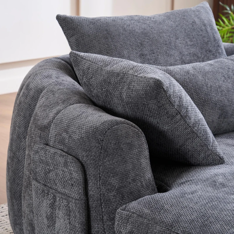 Oversized Chaise Lounge Chair with Deep Seat and Chenille, Soft Reading Sofa with Extra Pillows and No Assembly, 72.5'' L x 57" W x 23" H, Grey