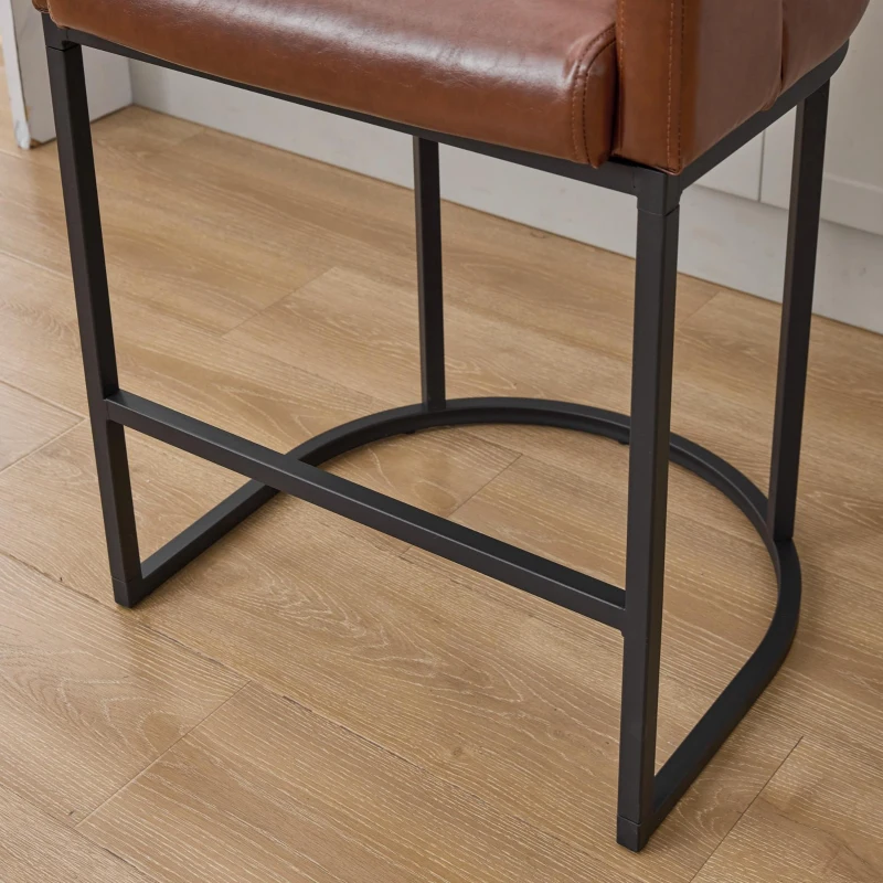 Modern Set of 2 Bar Stools with PU Leather and Curved Backrests, Counter-Height Kitchen Chairs with Metal Legs, 22" L x 21" W x 36" H, Brown