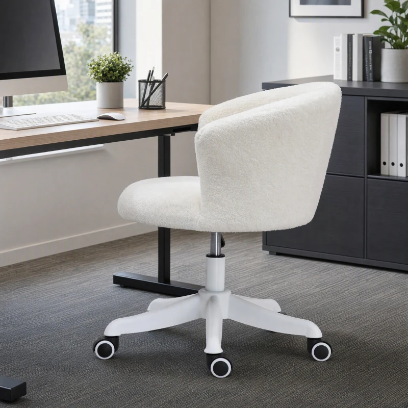 Vinsetto Armless Office Chair, Fluffy Computer Desk Chair with Adjustable Height, Swivel Wheels, Mid Back, White