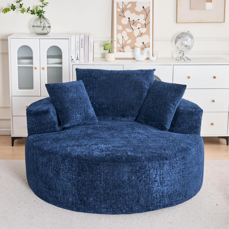 Fluffy Sleeper Chair with Plush Corduroy Fabric and Cylindrical Pillow, Soft Modular Lounge Sofa for Living Room, 54.5" L x 54.5" W x 33" H, Grey