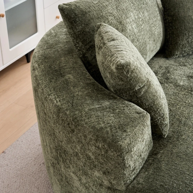 Fluffy Sleeper Chair with Plush Corduroy Fabric and Cylindrical Pillow, Soft Modular Sofa for Living Room, 54.5" L x 54.5" W x 33" H, Olive Green