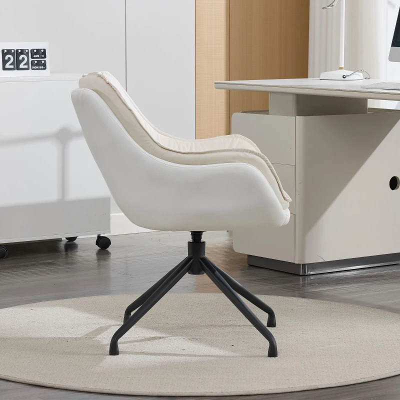 Sophisticated Faux Leather Armchair with Contoured Backrest, Convenient Vanity Chair for Living Room Bedroom, 28'' L x 28"W x 32" H, White