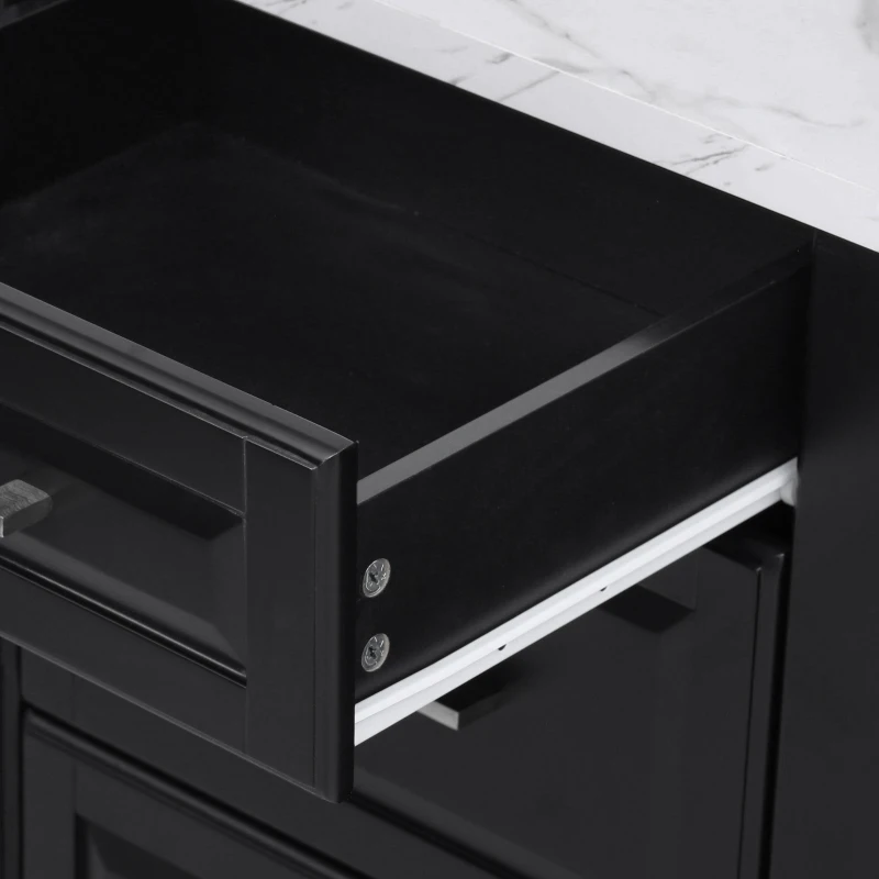 Vintage Rolling Kitchen Island with Drop-Leaf Countertop and Trash Bin, Multifunctional Storage Cart for Kitchen, 50.5" L x 26.5" W x 35.5" H, Black