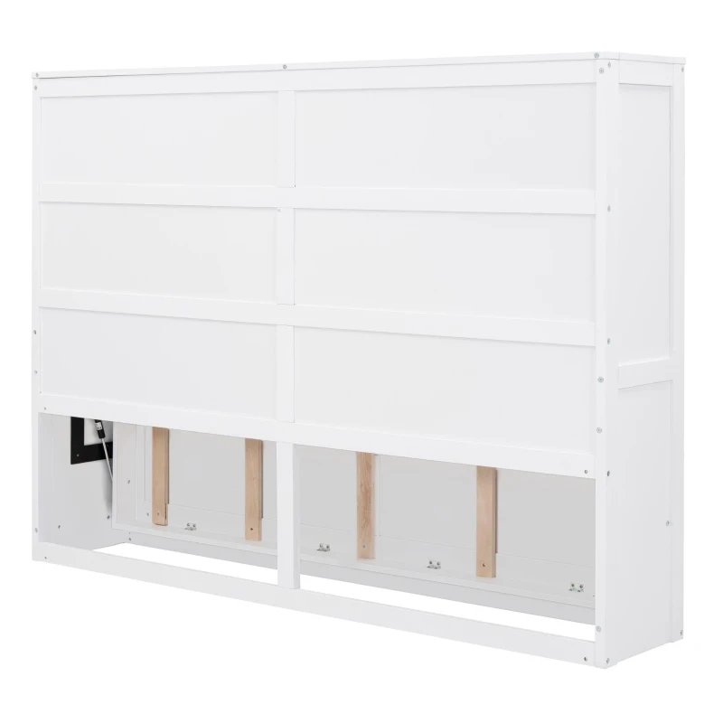 Chic Full-Size Murphy Wall Bed with Dual-Piston Mechanism, Modern Folding Cabinet Bed for Guest Room, 77.5" L x 61.5" W x 62" H, White