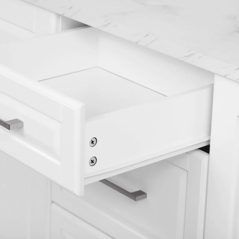 Vintage Rolling Kitchen Island with Drop-Leaf Countertop, Multifunctional Storage Cart with Tilt-Out Trash Bin, 50.5" L x 26.5" W x 35.5" H, White