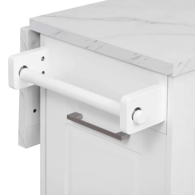 Vintage Rolling Kitchen Island with Drop-Leaf Countertop, Multifunctional Storage Cart with Tilt-Out Trash Bin, 50.5" L x 26.5" W x 35.5" H, White