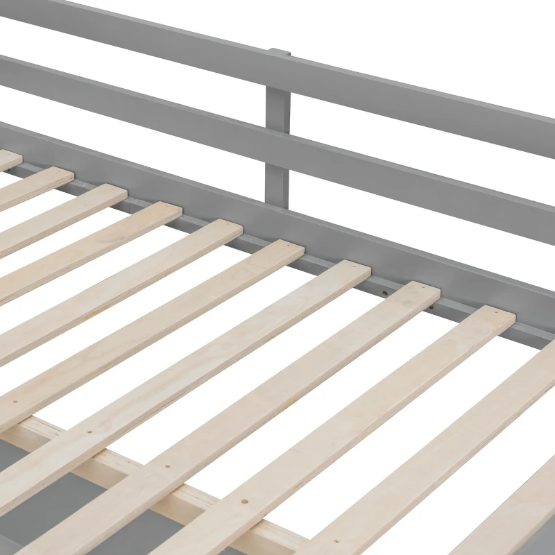 Elegant Full-Size Loft Bed with Desk and 2 Drawers, Chic Storage Bed with Side Staircase and LED Light, 79" L x 74.5" W x 68" H, Gray