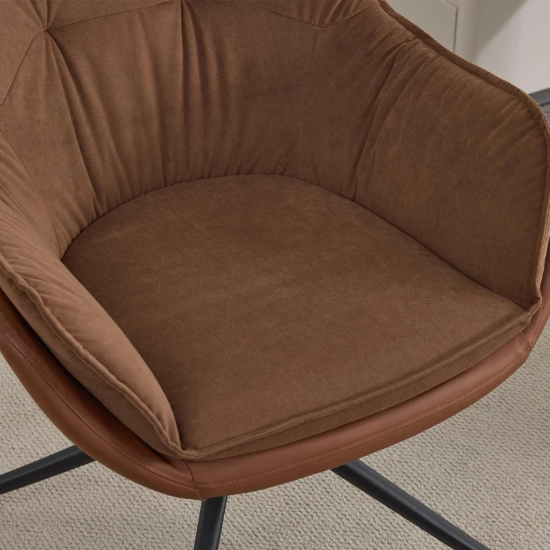 Refined Faux Leather Armchair with Contoured Backrest, Practical Vanity Chair for Living Room Bedroom Home Office, 28'' L x 28"W x 32" H, Brown